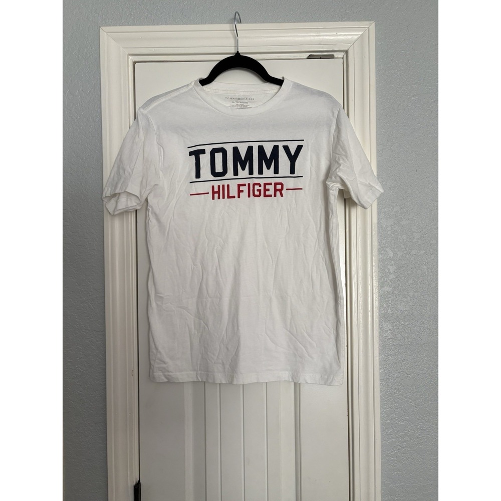 Tommy‎ Hilfiger Logo T-Shirt Youth XL 20 White Classic Graphic Cotton Tee